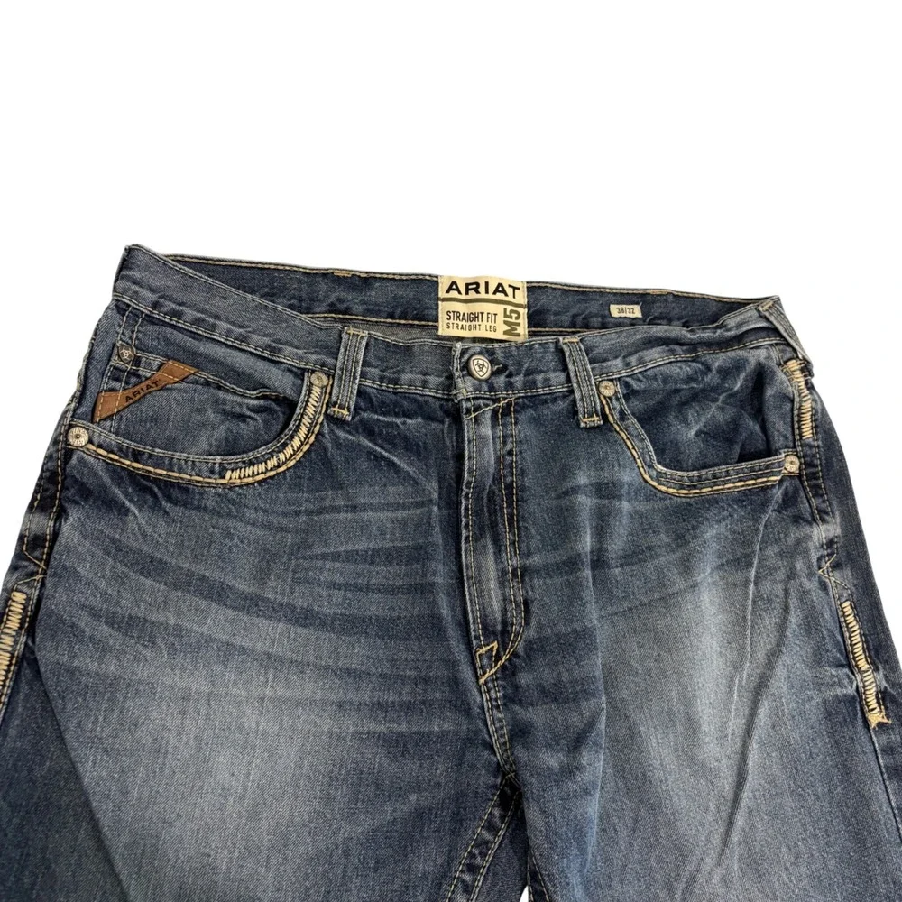Ariat M5 Straight Fit Blue Jeans Mens 38x30 Durable Denim Rugged Western Cowboy